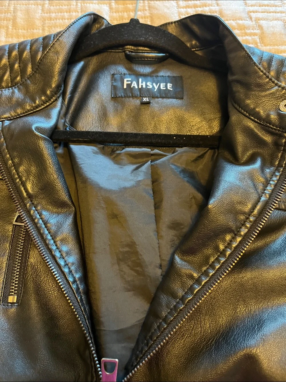 Black Faux Leather Quilted-Shoulder Bomber Jacket